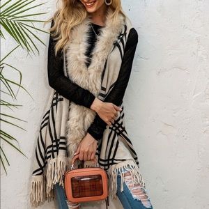 Cozy Plaid Faux Fur Fringe Vest